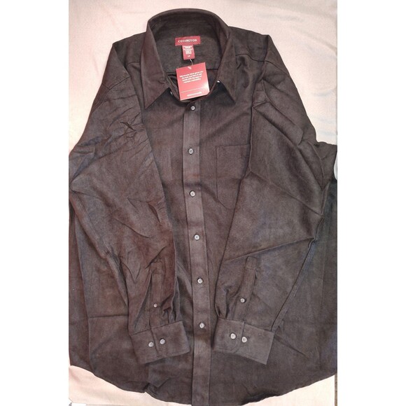 Men's Covington Long Sleeve Microsuede Button Down Shirt Black Large - Picture 1 of 3